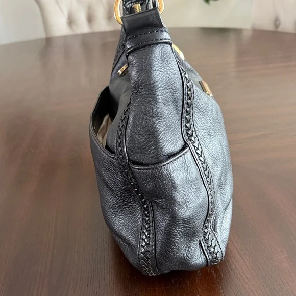 Michael Kors Black Pebbled Leather Shoulder Bag with Gold MK Charm - Picture 8 of 15